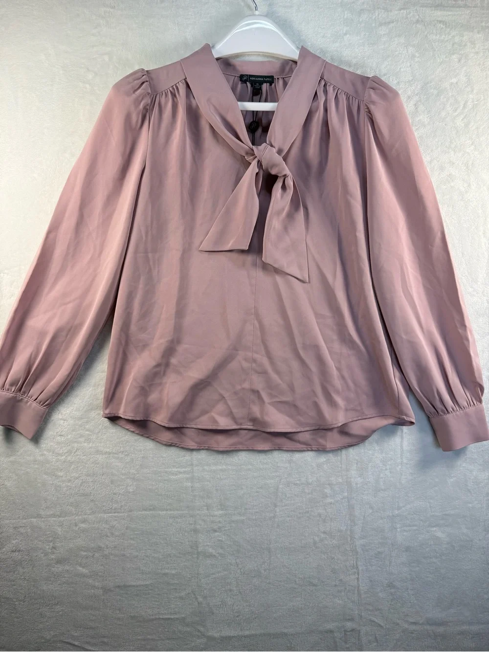Adrianna Papell Tie Neck Blouse Lavender Beach Long Sleeve NWT XS Career